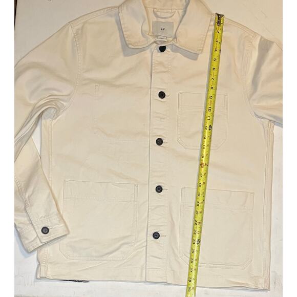 H&M Heavy Cotton Canvas Utility Overshirt Jacket L Cream Chore Style EUC Unisex - Picture 7 of 10
